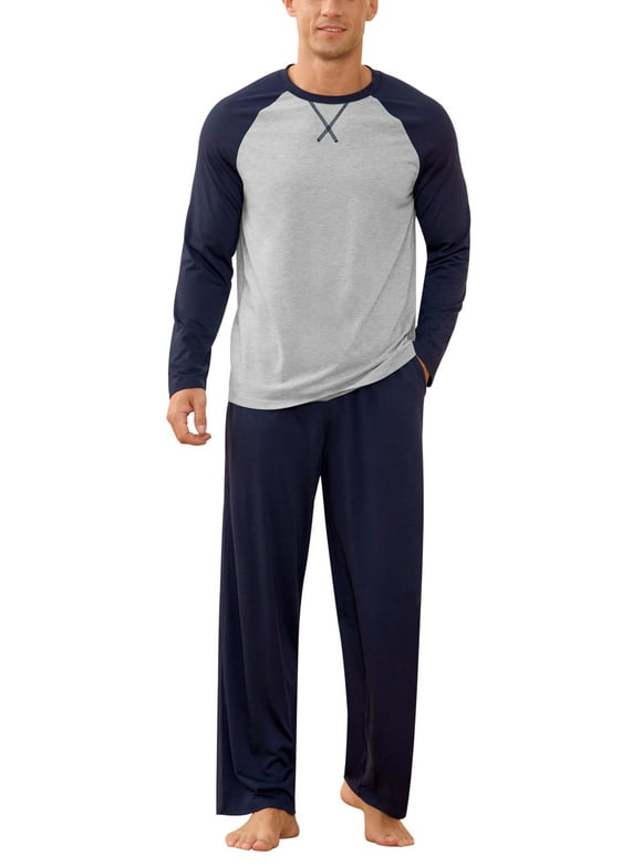 Men's Pajamas Set Long Sleeve Sleepwear with Pockets Comfortable Lightweight Pjs Sets for Men