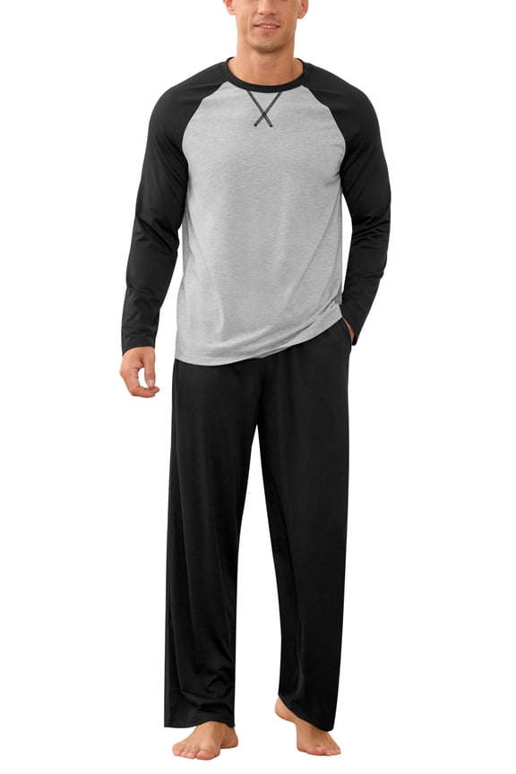 Men's Pajamas Set Long Sleeve Sleepwear with Pockets Comfortable Lightweight Pjs Sets for Men