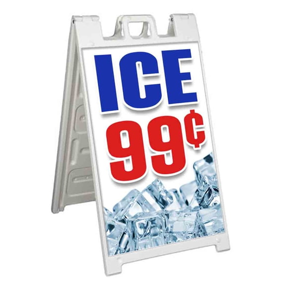 Ice 99 cents (24" X 36") Standard A-Frame Signicade, Includes Decal Applied To Stand