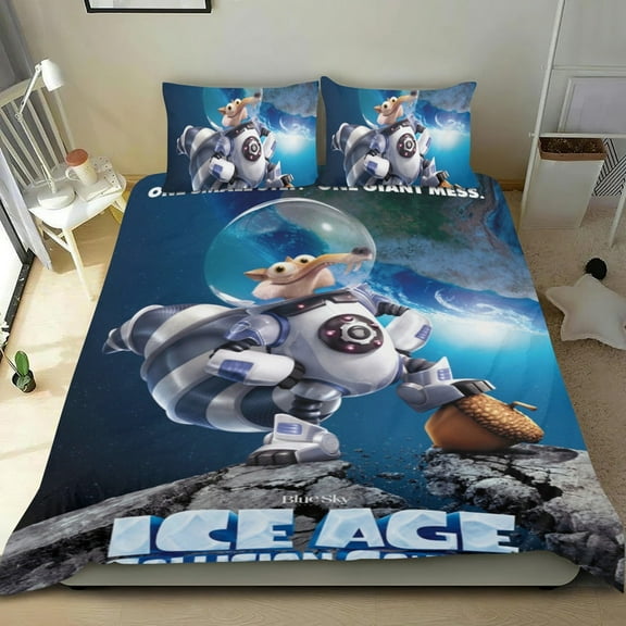 Ice Age Cartoon 3 Piece Bedding Set Comforter Set Cute Duvet Cover Sets Super Soft Girls Bedding Set Kids Bedroom Gifts,1 Duvet Cover with 2 Pillowcases Twin