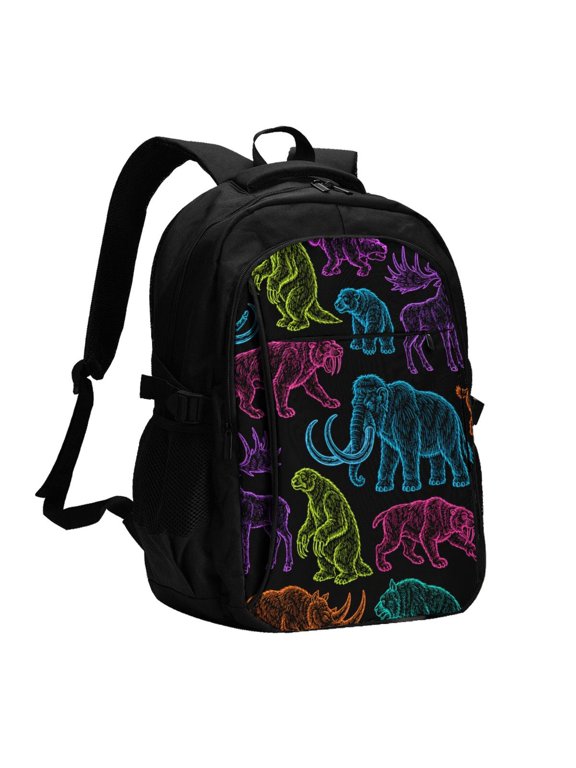 Ice Age Mammals Doodle Laptop Backpack with USB Charging Headphone Port Casual Daypack Bag College Business Travel