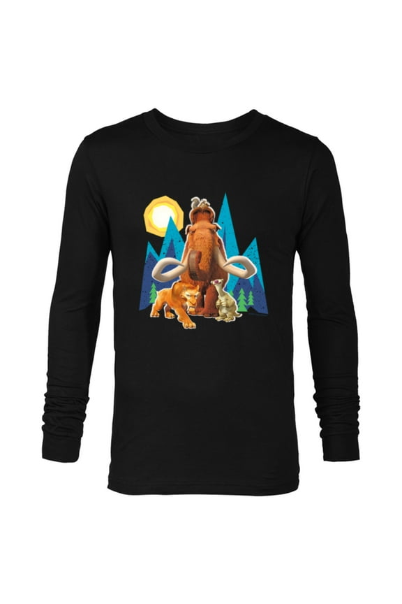 Ice Age Manfred Diego Sid and Scrat Cutout Mountains - Long Sleeve T-Shirt for Men - Customized-Black