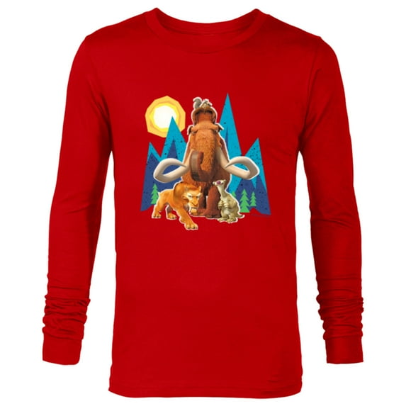Ice Age Manfred Diego Sid and Scrat Cutout Mountains - Long Sleeve T-Shirt for Men - Customized-New Red
