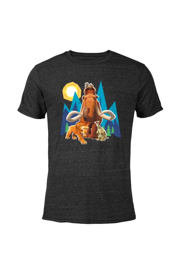 Ice Age Manfred Diego Sid and Scrat Cutout Mountains - Short Sleeve Blended T-Shirt for Adults - Customized-Black