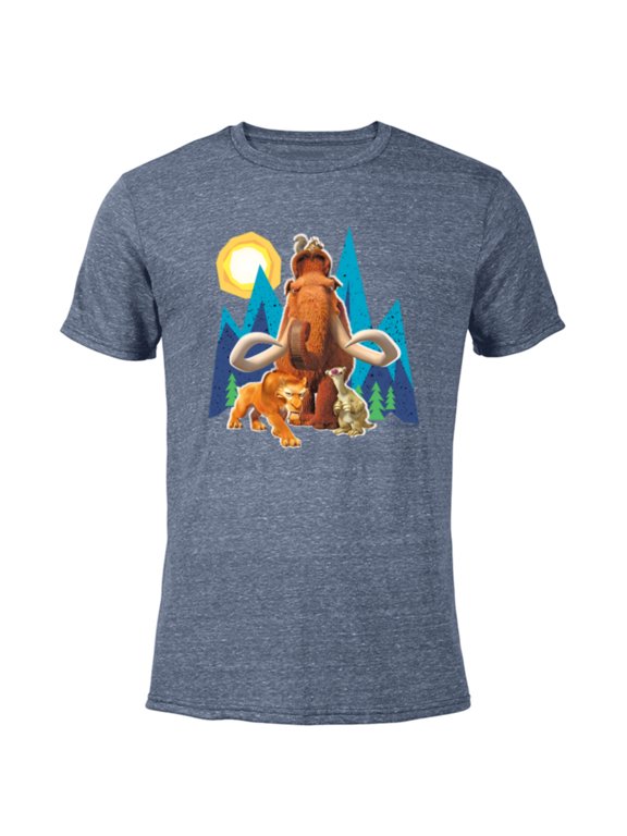 Ice Age Manfred Diego Sid and Scrat Cutout Mountains - Short Sleeve Blended T-Shirt for Adults - Customized-Navy Heather