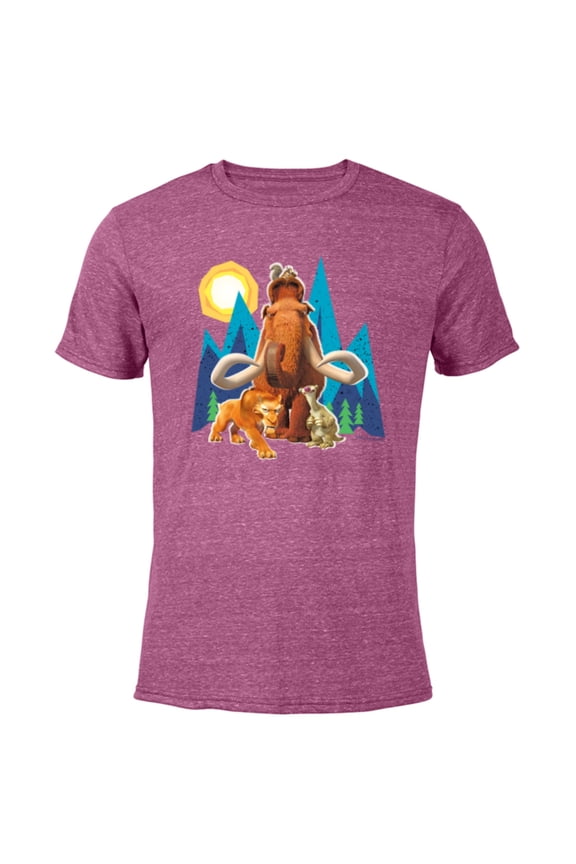 Ice Age Manfred Diego Sid and Scrat Cutout Mountains - Short Sleeve Blended T-Shirt for Adults - Customized-Purple