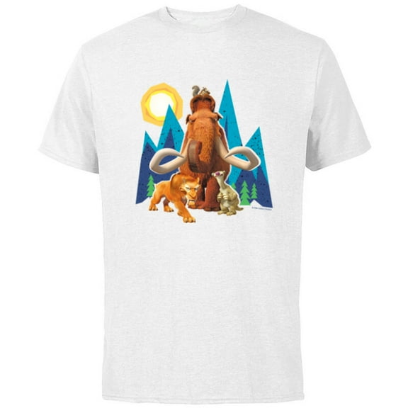 Ice Age Manfred Diego Sid and Scrat Cutout Mountains - Short Sleeve Cotton T-Shirt for Adults - Customized-White