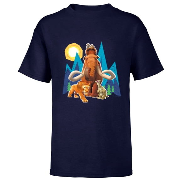 Ice Age Manfred Diego Sid and Scrat Cutout Mountains - Short Sleeve T-Shirt for Kids - Customized-Navy