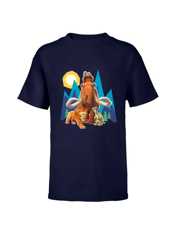 Ice Age Manfred Diego Sid and Scrat Cutout Mountains - Short Sleeve T-Shirt for Kids - Customized-Navy