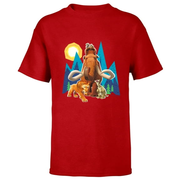 Ice Age Manfred Diego Sid and Scrat Cutout Mountains - Short Sleeve T-Shirt for Kids - Customized-Red