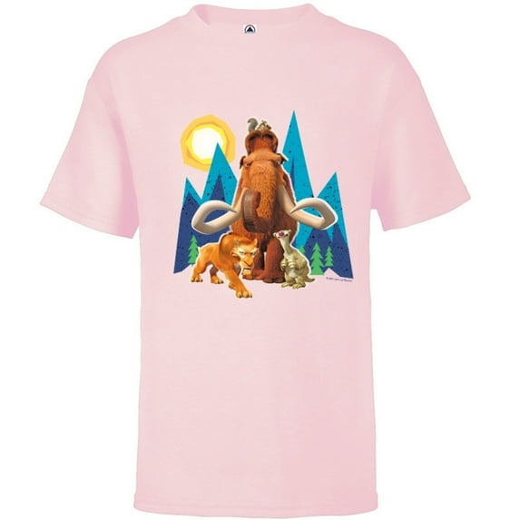 Ice Age Manfred Diego Sid and Scrat Cutout Mountains - Short Sleeve T-Shirt for Kids - Customized-Soft Pink