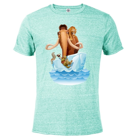 Ice Age Manfred Diego Sid and Scrat on Iceberg - Short Sleeve Blended T-Shirt for Adults - Customized-Celadon Snow Heather
