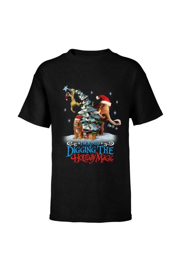 Ice Age Manny Diego and Sid Kinda Digging the Holiday Magic - Short Sleeve T-Shirt for Kids - Customized-Black