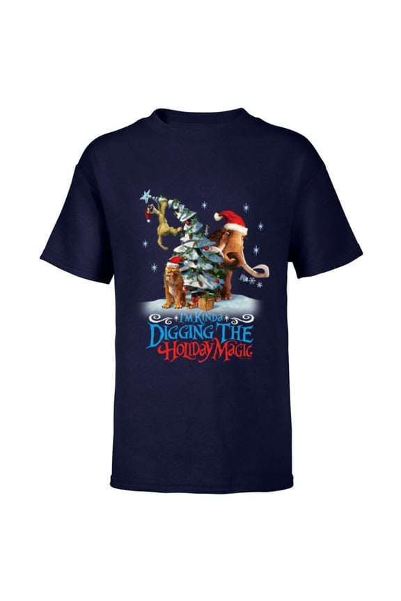 Ice Age Manny Diego and Sid Kinda Digging the Holiday Magic - Short Sleeve T-Shirt for Kids - Customized-Navy