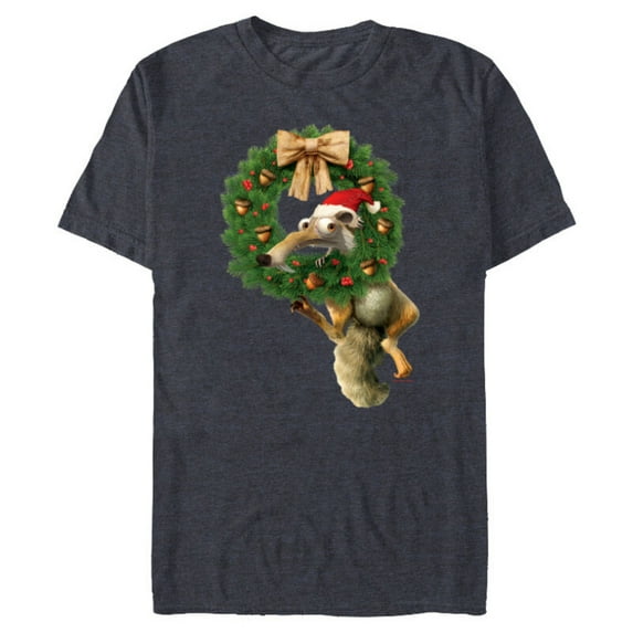 Ice Age Scrat Prehistoric Christmas Holiday Acorn Wreath - Short Sleeve Blended T-Shirt for Adults - Customized-Navy Heather