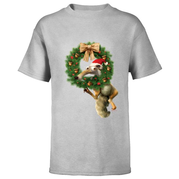 Ice Age Scrat Prehistoric Christmas Holiday Acorn Wreath - Short Sleeve T-Shirt for Kids - Customized-Athletic Heather