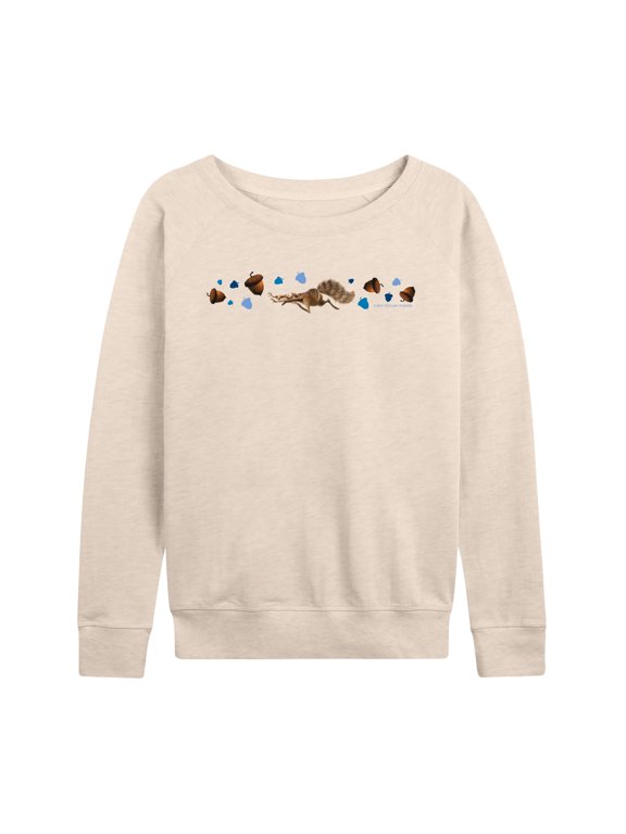 - Scrat Women's Lightweight French Terry Wide Neck Long Sleeve Graphic Shirt