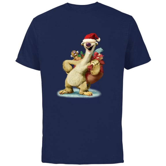 Ice Age Sid Prehistoric Santa for Christmas Holiday - Short Sleeve Cotton T-Shirt for Adults - Customized-Navy