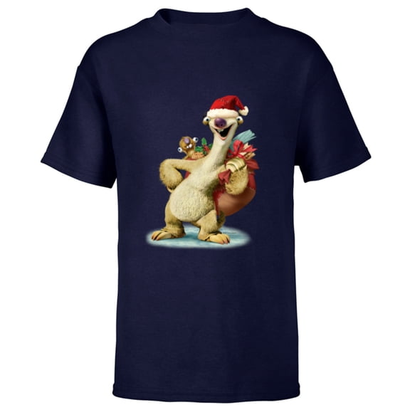 Ice Age Sid Prehistoric Santa for Christmas Holiday - Short Sleeve T-Shirt for Kids - Customized-Navy