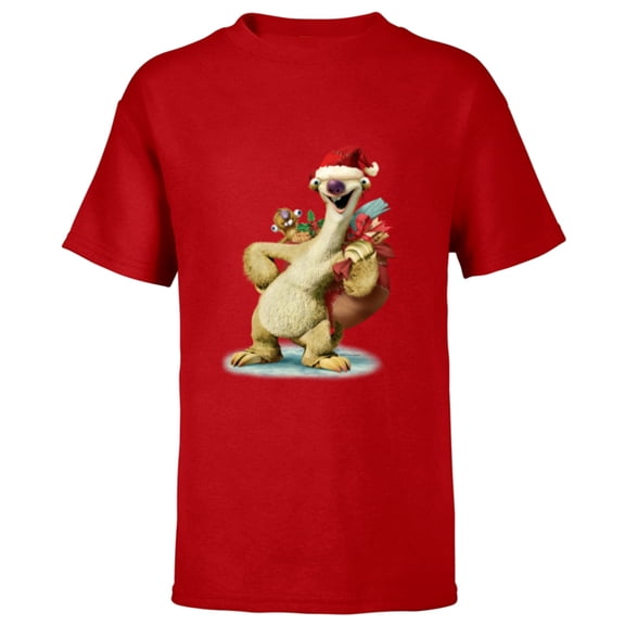 Ice Age Sid Prehistoric Santa for Christmas Holiday - Short Sleeve T-Shirt for Kids - Customized-Red