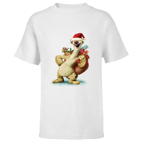 Ice Age Sid Prehistoric Santa for Christmas Holiday - Short Sleeve T-Shirt for Kids - Customized-White
