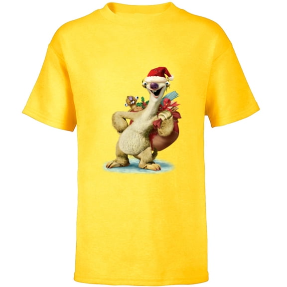 Ice Age Sid Prehistoric Santa for Christmas Holiday - Short Sleeve T-Shirt for Kids - Customized-Yellow