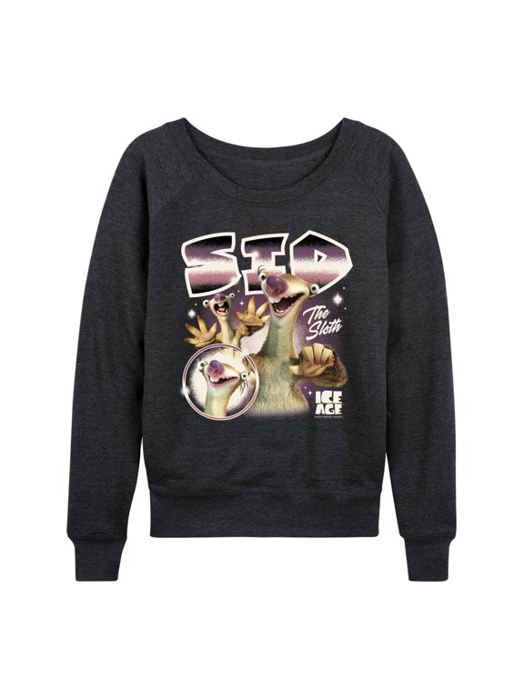 - Sid The Sloth Women's Lightweight French Terry Wide Neck Long Sleeve Graphic Shirt