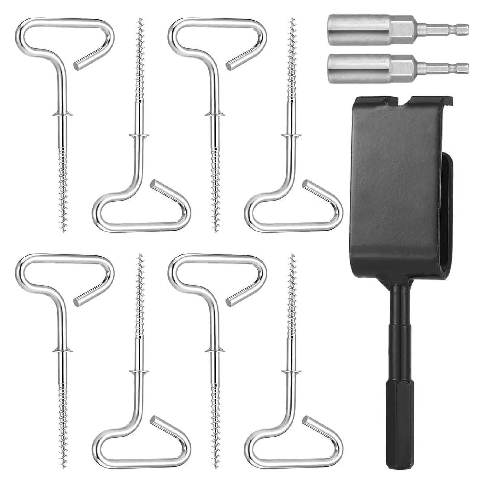 Ice Anchor Tool Kit Includes Ice Anchor Drill Adapter 8 Threaded Peg Ice Fishing Shelter Stake Nail 2 Impact Socket,Black & Silver
