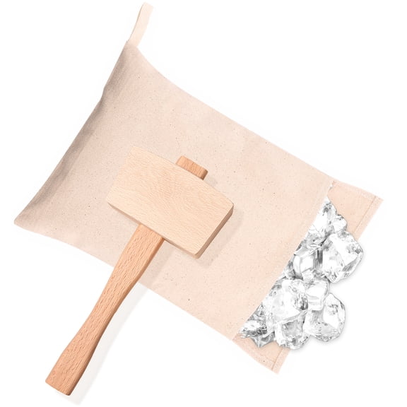 Ice Bag and Mallet Cotton Ice Crushing Bag and Wood Ice Mallet Easy to Use Ice Crusher Bag with Ice Hammer Multipurpose Crushed Ice Bag for Home Bar Use