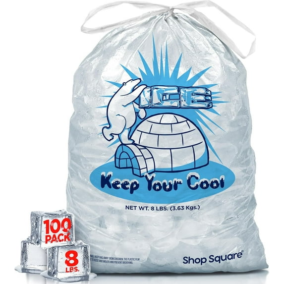 Ice Bags 8 lb with Drawstring, 100 Pack