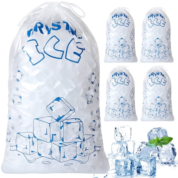 Ice Bags with Drawstring, 50 Count, Heavy-Duty Reusable for Ice Machine, Freezer, Cooler, Portable Storage, Available in 5 lb, 8 lb, 8 lb (2 Mil), and 10 lb