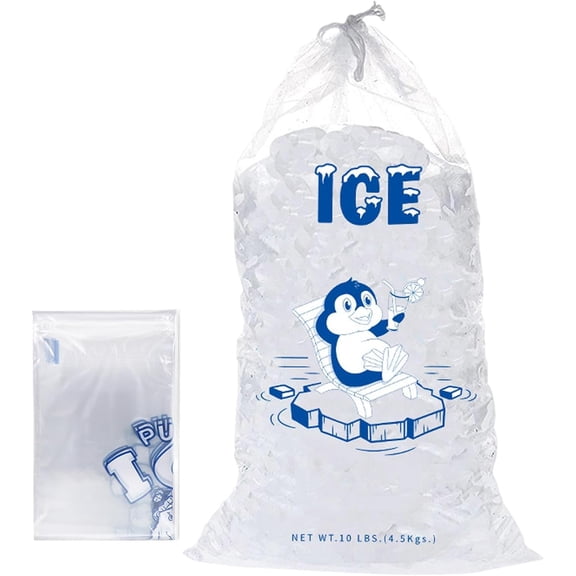 Ice Bags with Drawstring, 8/10/20 lb Heavy-Duty Bag of Ice with Drawstring, 10Pcs Ice Bags for Ice Machine, Reusable Ice Cube Bags, Portable for BBQ, Camping, Party, Take Away A23574