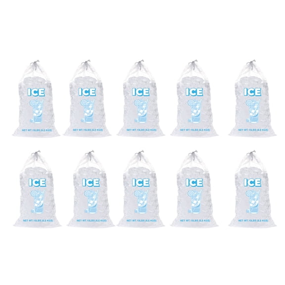 Ice Bags, Drawstring Plastic 15 Lb Capacity 10 Pack, for Parties and Frozen Storage