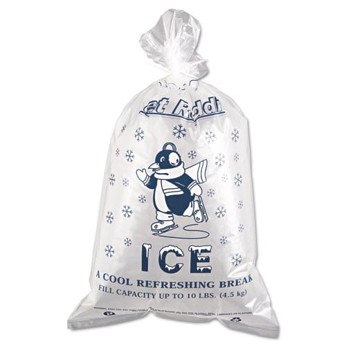 Ice Bags with Twist-Ties, Ice: Penguin Icon Labeling, 10 lb Capacity, 12" x 21", Clear, 1,000/Carton | Bundle of 2