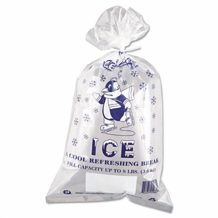 Ice Bags with Twist-Ties, Ice: Penguin Icon Labeling, 8 lb Capacity, 11" x 20", Clear, 1,000/Carton | Bundle of 2