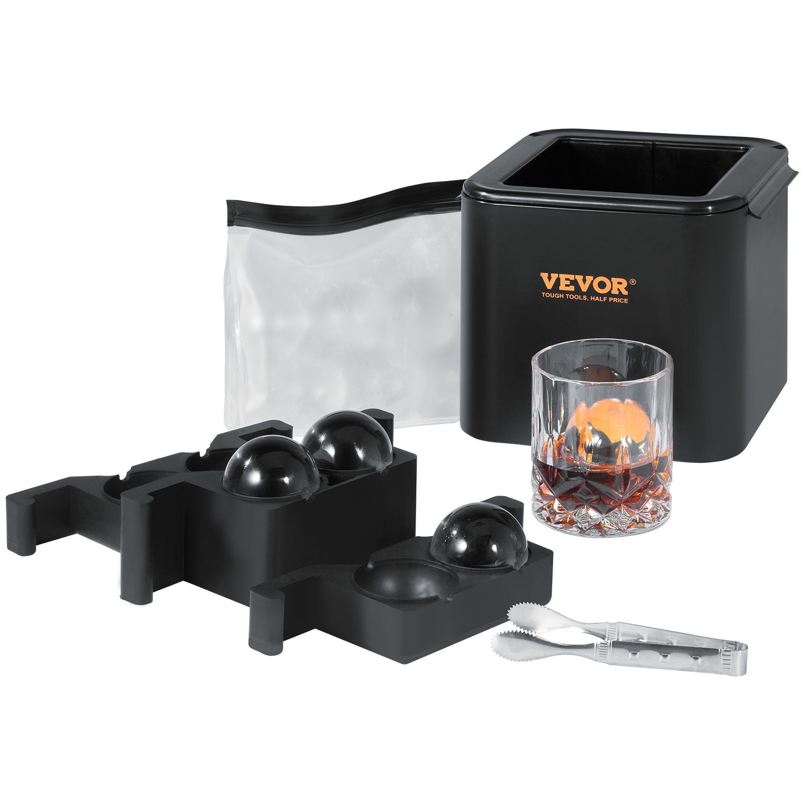 Black Silicone 4-Cavity Clear Ice Ball Maker with Storage Bag