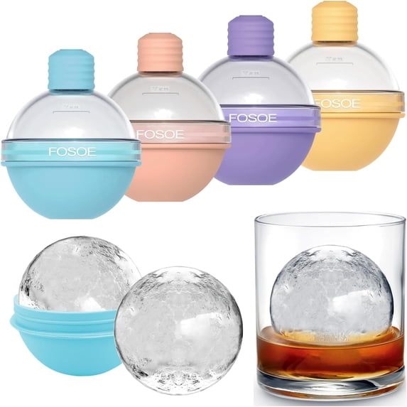 Ice Ball Maker Molds, Round Ice Cube Tray, Sphere Whiskey Ice Mold - 2.5 Inch Round Ice Cube Mold - Large Ice Ball Molds for Whiskey, Cocktails, Bourbon and Coffee - Colorful Creative Gift - 4 Pack