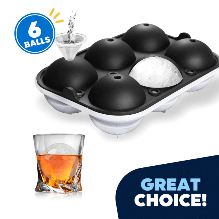 HONYAO Whiskey Ice Ball Mold, Silicone Ice Ball Maker Mold, Ice Cube Trays, Round Sphere Ice Mold - 2 inch 6 Ice Balls, White