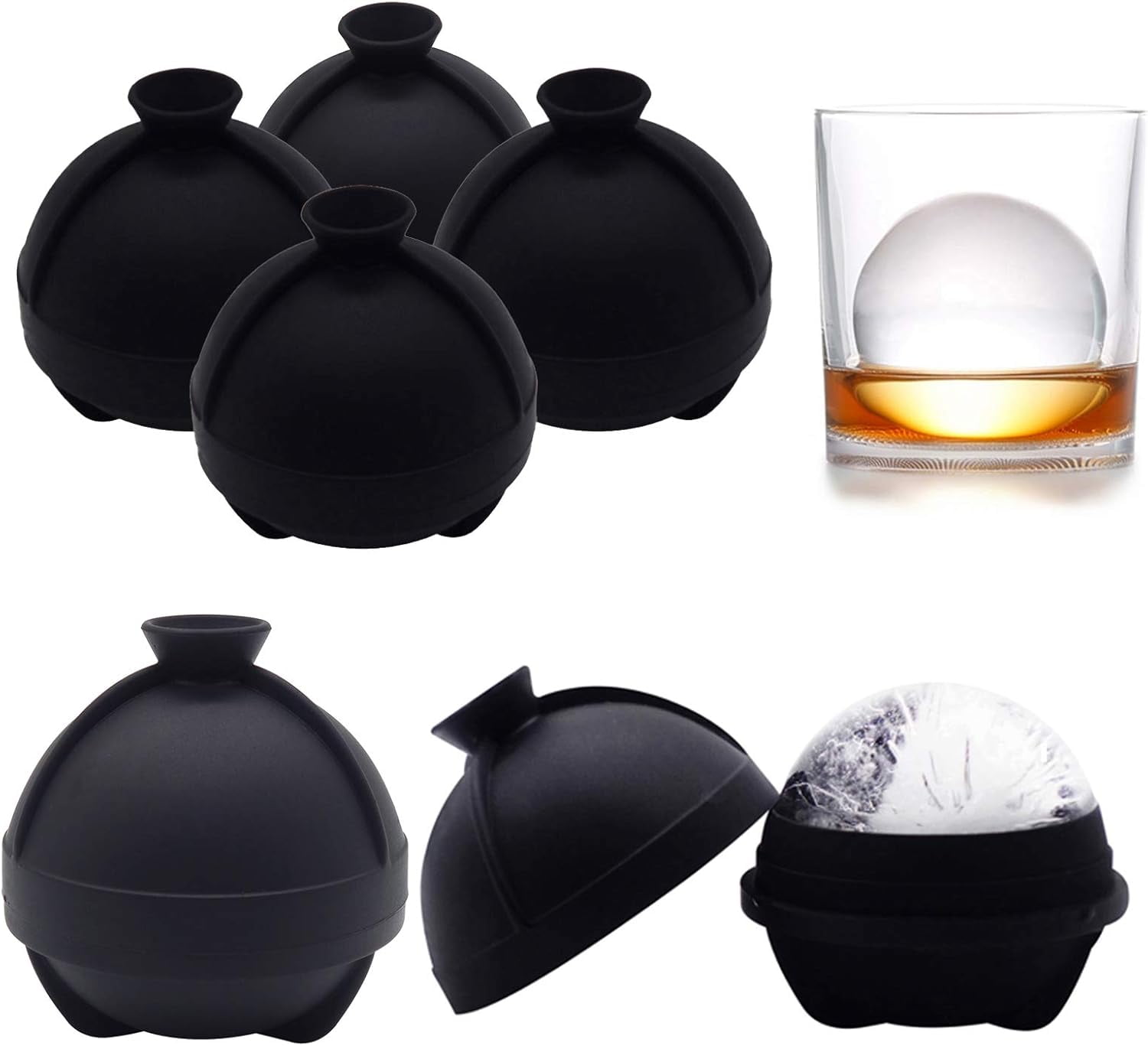 Ice Ball Molds, Sphere Molds With Built-in Funnel, Silicone Freezer ...