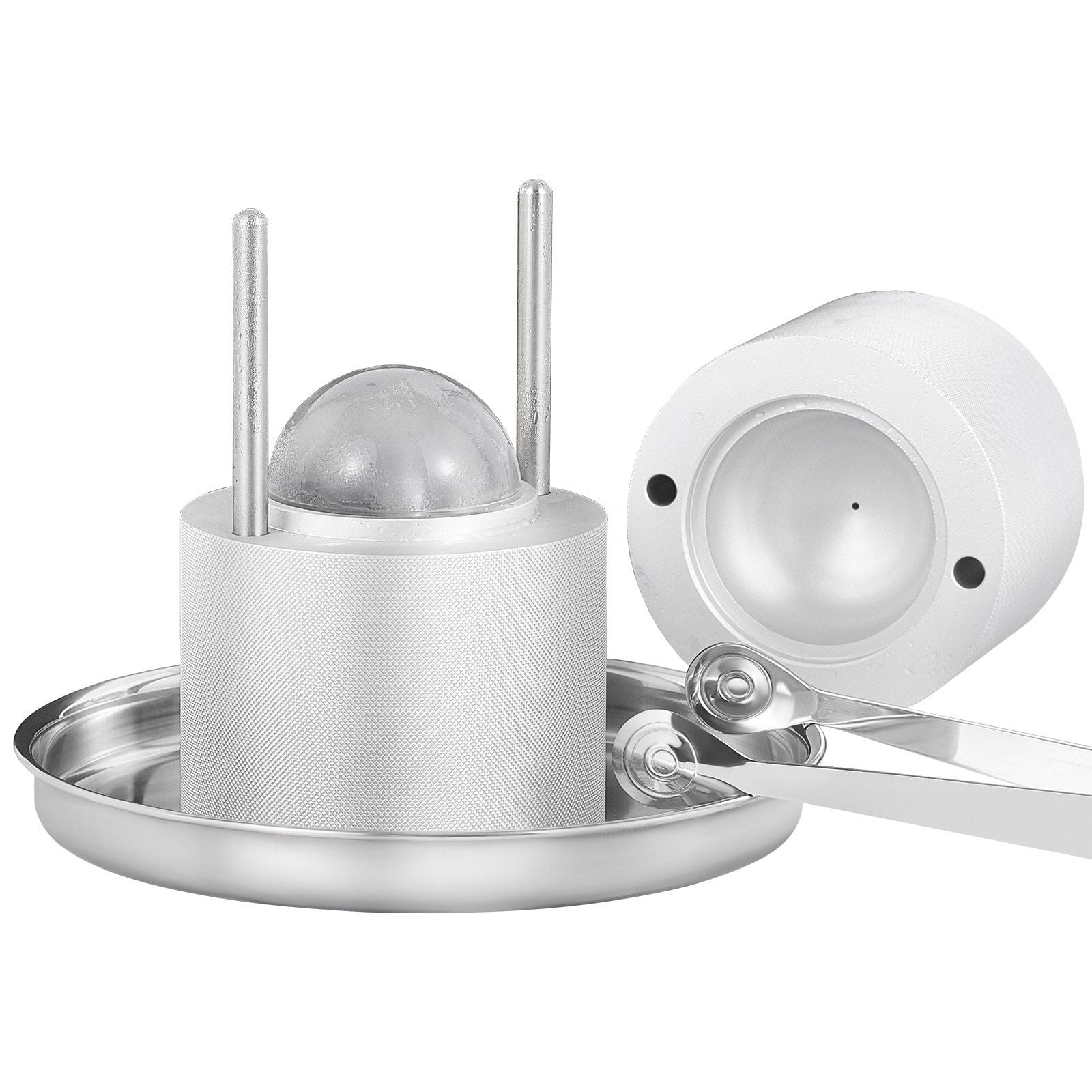 Ice Ball Press, 2.4" Ice Ball Maker, Aircraft Al Alloy Ice Ball Press Kit for 60mm Ice Sphere, Ice Press with Tong and Drip Tray, for Whiskey, Cocktail, Bourbon, Scot on Party & Holiday, Silver