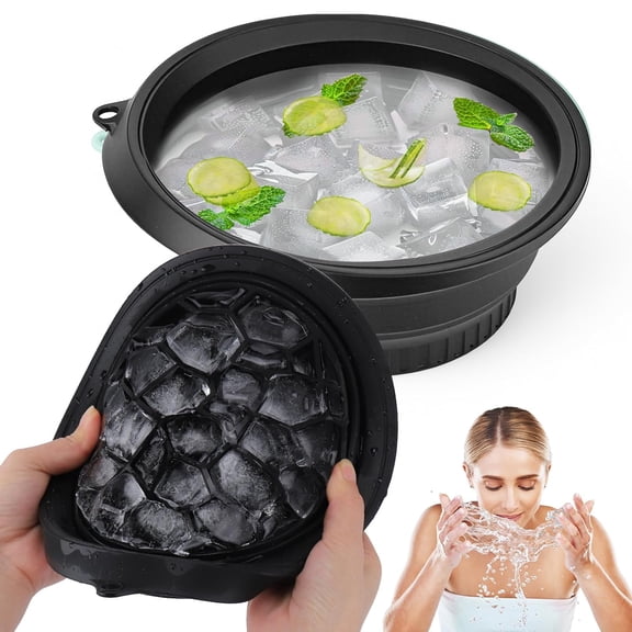 Ice Bath Facial Bowl with Reusable Ice Cube Trays – Collapsible Silicone Face Basin for Cold Therapy & Skincare, Leakproof Design for Cryo Facial at Home (Easy Storage)