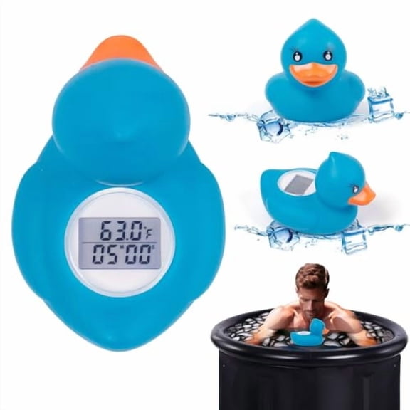 Ice Bath Thermometer & Timer, 100% Waterproof, Floating Water Thermometer for Ice Bath with Count Down/Up Timer Alarm, Blue Duck, Clear Digital Display, Cold Plunge Accessories