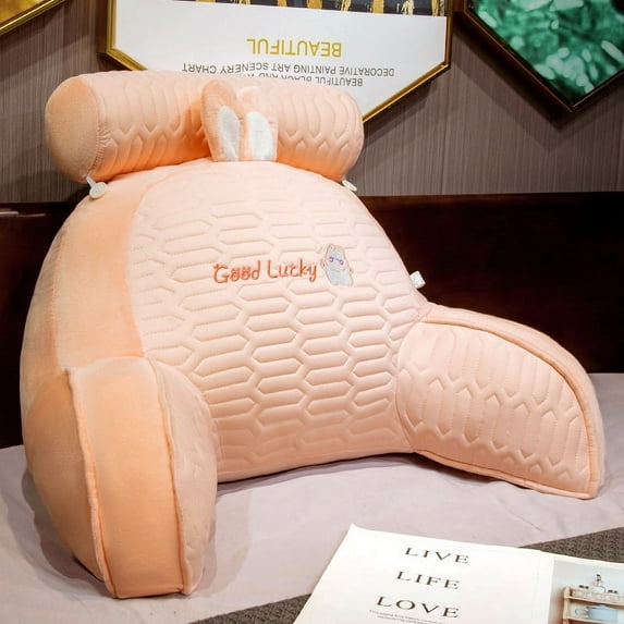Ice Bean Latex Pillow Bedside Cushion Soft Bag Large Backrest Dormitory Bed Reading Waist Protection Playing Mobile Phone Backrest-Pink Rabbit