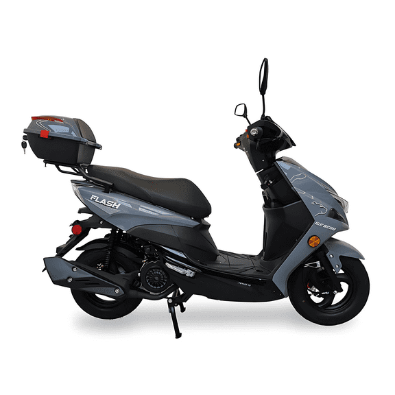 Ice Bear Flash PMZ150-4 150cc Gas Powered Scooter with LED Headlights, Front Disc Brake, Rear Cargo Trunk, USB Port, and 10 Inch Rims (Gray)