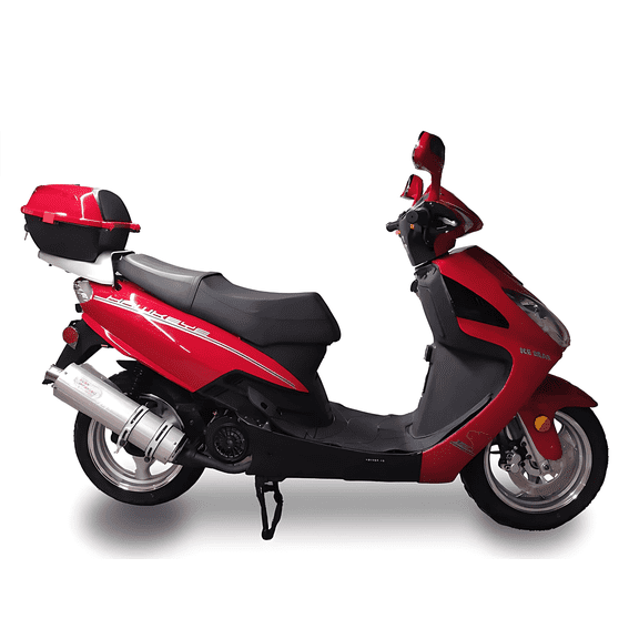 Ice Bear Hawkeye PMZ150-3C 150cc Gas Powered Scooter with Front Disc Brake, Electric Start, Cargo Box, Dual Shocks, 13 Inch Rims (Red)