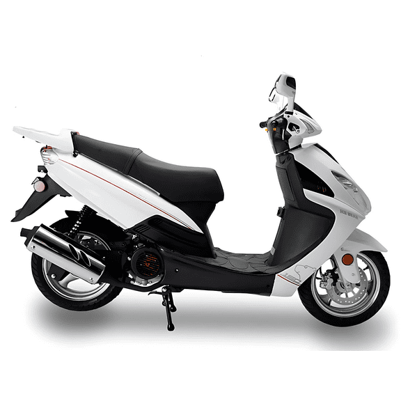 Ice Bear Hawkeye PMZ150-3C 150cc Gas Powered Scooter with Front Disc Brake, Electric Start, Cargo Box, Dual Shocks, 13 Inch Rims (White)