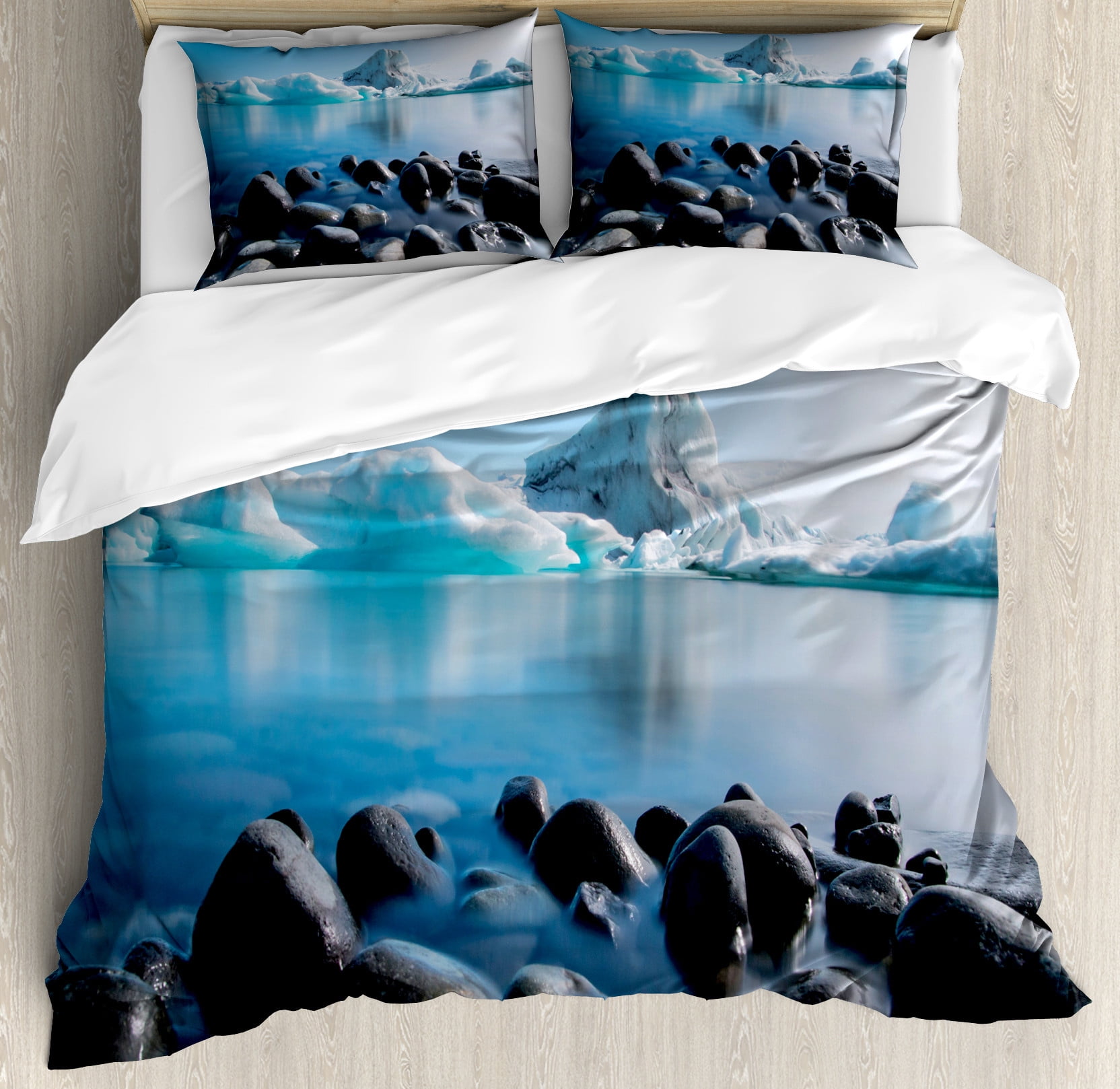 Ice Berg Duvet Cover Set, Arctic Environment Floating Glacier Oceanic ...