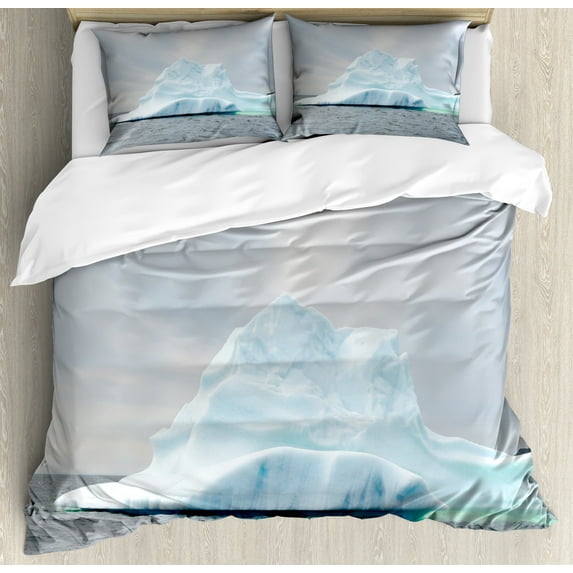 Ice Berg Duvet Cover Set, Rocky Geographic Ice Formation on Water, Decorative 3 Piece Bedding Set with 2 Pillow Shams, Calking Size, Pale Blue Purpleblue, by Ambesonne