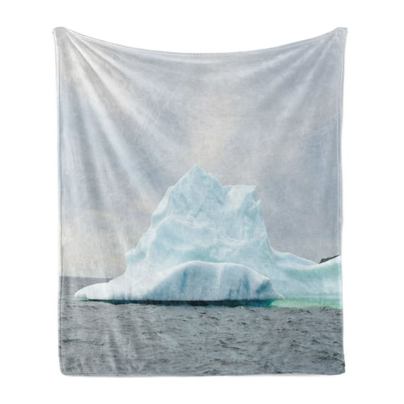 Ice Berg Soft Flannel Fleece Throw Blanket, Rocky Geographic Ice Formation on Water, Cozy Plush for Indoor and Outdoor Use, 70" x 90", Baby Blue Purpleblue, by Ambesonne