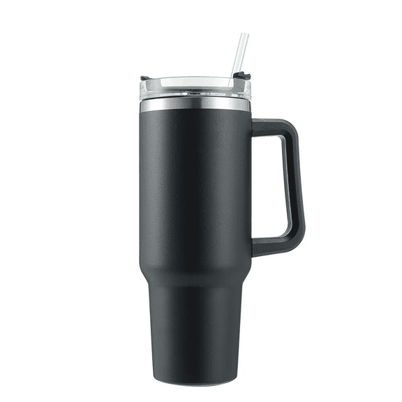 Ice Blaster 40 oz. Travel Reusable Vacuum Quencher Tumbler with Straw, Leak Resistant Lid, Stainless Steel Insulated Cup Black